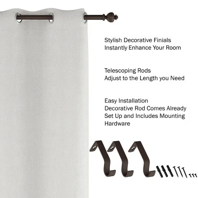 1-Inch Curtain Rod- Decorative Modern Urn Finials & Hardware- For Home Decor In Bedroom, Living Room & Kitchen, 48-84-Inch By Lavish Home (Bronze) - Image 2