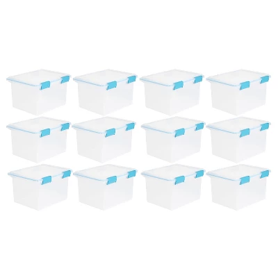 Sterilite 32 Quart Stackable Clear Plastic Storage Tote Container With Blue Gasket Latching Lid For Home And Office Organization, Clear - Image 6