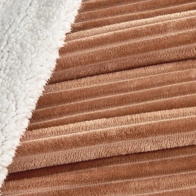 Ribbed Texture Reversible Taupe Throw Blanket - Great Bay Home
