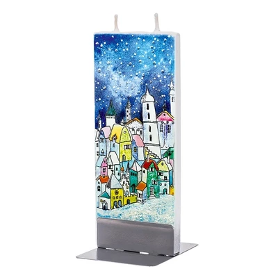 Christmas 5.75" Christmas Village Candle Snowy Hand Painted Flatyz Candles - Flame Candles - Image 2