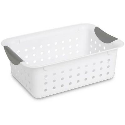 Sterilite White Small Ultra Basket Durable Plastic Storage Totes Bins For With Titanium Inserts For Home Organization - Image 5