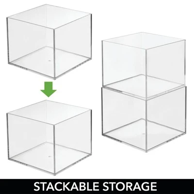 MDesign Plastic Storage Desk Organizer Bin For Home, Office - 3 Pack, Clear - Image 4