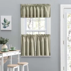 Ellis Curtain Lisa Solid Poly Cotton Duck Fabric Tailored Tiers For Living Rooms And Dining Rooms Mist