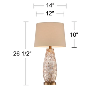 Regency Hill Cottage Table Lamps 26.5" High Set Of 2 Mother Of Pearl Tile Vase Beige Drum Shade For Living Room Family Bedroom Bedside Office - Image 7