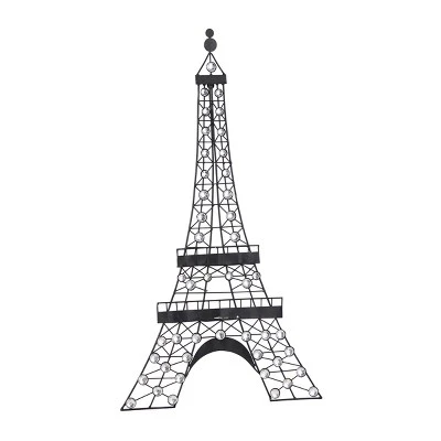 Metal Eiffel Tower 3D Wire Wall Decor With Crystal Embellishments Black - Olivia & May - Image 4
