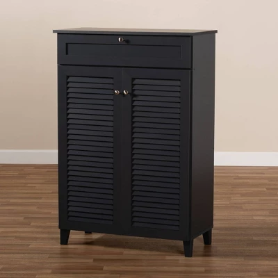 Shelf Wood Shoe Storage Cabinet With Drawer Coolidge Black - Baxton Studio - Image 8