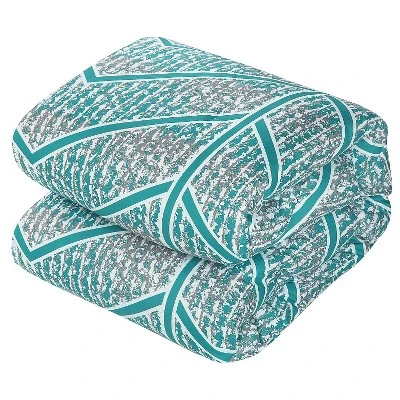 Amaretto Chevron And Geometric Printed Reversible Comforter Set 8 Piece (Twin XL) Aqua - Chic Home Design - Image 3