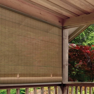 72" X 72" Outdoor Oval Vinyl Cord-Free PVC Rollup Blinds Woodgrain - Radiance - Image 4