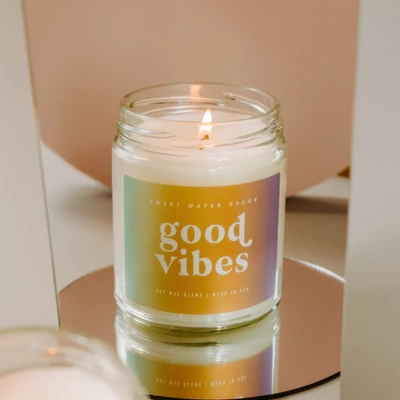 Sweet Water Decor Good Vibes Rainbow Label 9oz Clear Jar Soy Candle - Image 3