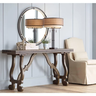 Uttermost Crest Round Vanity Decorative Wall Mirror Rustic Distressed Bronze Antiqued Gold Metal Frame 34" Wide For Bathroom Bedroom Living Room House - Image 8