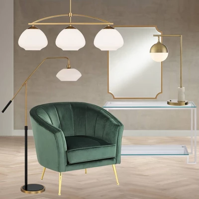 Possini Euro Design Luna Mid Century Desk Table Lamp 26 1/2" High Brass Metal With USB Charging Port Opal Glass Shade For Bedroom Living Room Bedside - Image 8