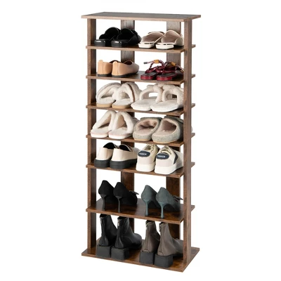 Costway Patented 7-Tier Double Rows Shoe Rack Vertical Wooden Shoe Storage Organizer Rustic White/Brown - Image 8