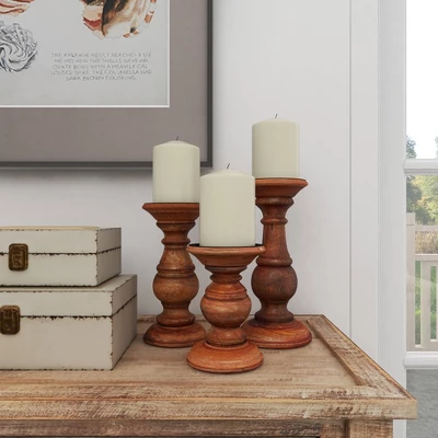 Set Of 3 Rustic Pillar Candle Holder - Olivia & May - Image 8