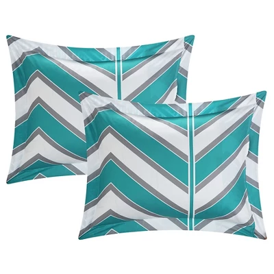 Amaretto Chevron And Geometric Printed Reversible Comforter Set 8 Piece (Twin XL) Aqua - Chic Home Design - Image 5