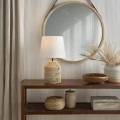 Beige 17" Braided Jute Tan Coastal Table Lamp - Nourison