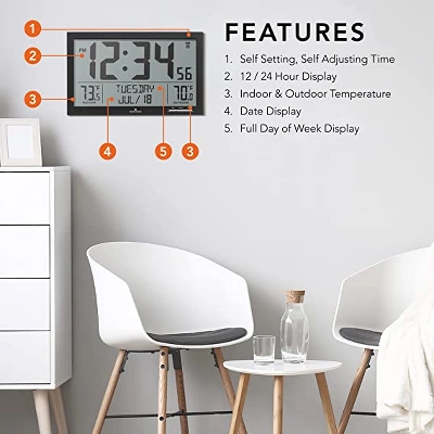 Marathon Atomic Full Calendar Large Digits Digital Clock Indoor And Outdoor Temperature - Image 6