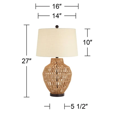 360 Lighting San Marcos Modern Coastal Table Lamp 27" Tall Natural Wicker Oatmeal Drum Shade For Bedroom Living Room Bedside Nightstand Office Kids - Image 7