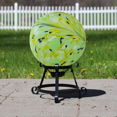 Northlight 10" Yellow And Green Hand Painted Swirled Outdoor Patio Garden Gazing Ball - Image 2