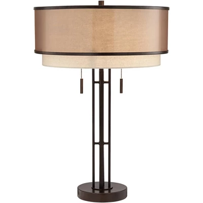 Franklin Iron Works Andes Modern Industrial Table Lamp 27 1/2" Tall Oil Rubbed Bronze Metal Stacked Double Fabric Drum Shade For Bedroom Living Room - Image 7
