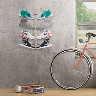 MDesign Metal Shoe Display & Storage Rack, 4 Tier, Wall Mount