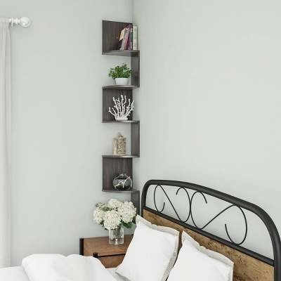 Hastings Home 5-Tier Floating Corner Shelf - Matte Espresso Brown - Image 4