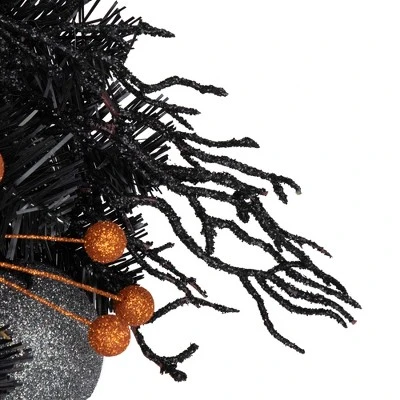 Northlight Orange Ornaments And Ghost Halloween Pine Wreath, 24-Inch, Unlit - Image 2