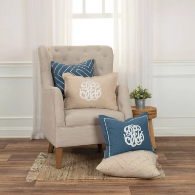 14"x20" Oversize Monogram Lumbar Throw Pillow Cover Blue - Rizzy Home - Image 2