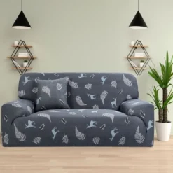 PiccoCasa Sofa Cover 1-4 Seater Leaves Pattern Polyester Spandex Slipcovers 1 Pc