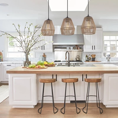 30" LED 3-Light Seagrass/Metal Ibiza Island Coastal Pendant Oil Rubbed Bronze/Natural - JONATHAN Y - Image 4