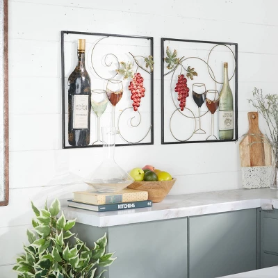 Set Of 2 Metal Wine Wall Decors With Grapes Detailing - Olivia & May - Image 2
