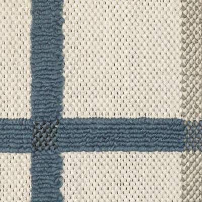 Trinity Textured Plaid Patio Area Rug Beige/Blue - Captiv8e Designs - Image 6
