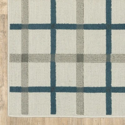 Trinity Textured Plaid Patio Area Rug Beige/Blue - Captiv8e Designs - Image 7