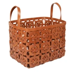 Mela Artisans Light Brown Large Woven Leather Basket