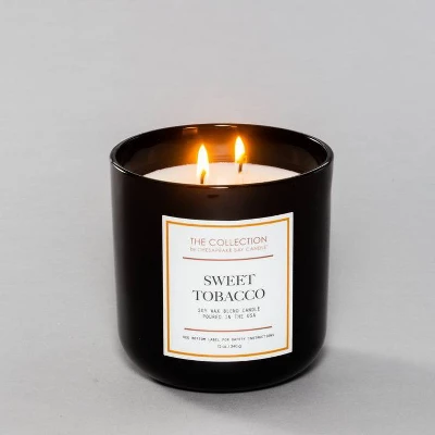 12oz Black Glass Jar 2-Wick Candle Sweet Tobacco - The Collection By Chesapeake Bay Candle