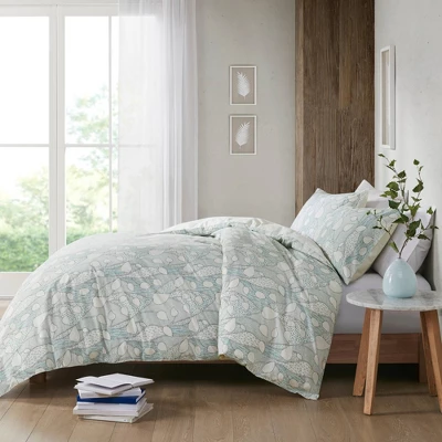 Anya Vine Printed Cotton Duvet Cover Set Aqua Blue - Urban Habitat - Image 3