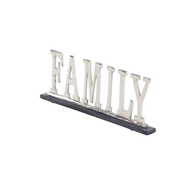 22" X 8" Modern Aluminum And Marble "Family" Sign Sculpture Silver - Olivia & May - Image 4