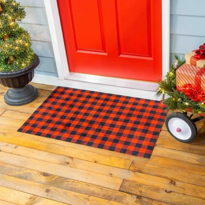 Evergreen Red And Black Buffalo Check Layering Mat 11.5 X 9.5 Inches Indoor And Outdoor Decor