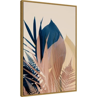 22" X 33" Pastel Jungle Plants 3 By Ian Winstanley Framed Canvas Wall Art Gold - Amanti Art