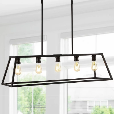 26.75" 5-Light LED Adjustable Iron Floyd Farmhouse Pendant Oil Rubbed Bronze - JONATHAN Y - Image 4