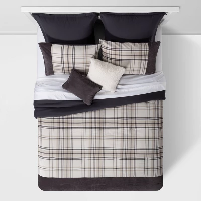 8pc Plaid With Corduroy Comforter Bedding Set Gray/Taupe - Threshold™ - Image 2