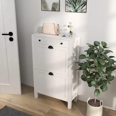 HOMCOM Shoe Storage Cabinet With 2 Flip Drawers, Adjustable Shelves And Top Drawer For 8 Pairs Of Shoes - Image 2