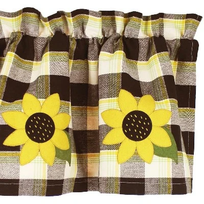 Country Village Designs Sunflower Buffalo Check Buttermilk Valance, Black 72x15.5