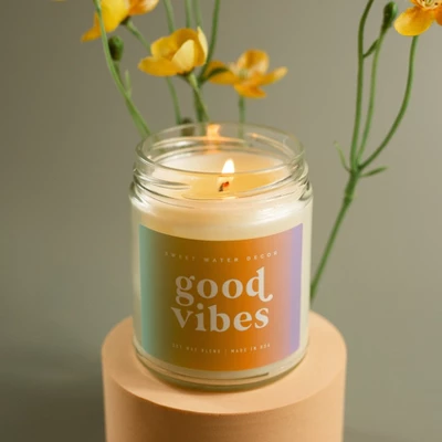 Sweet Water Decor Good Vibes Rainbow Label 9oz Clear Jar Soy Candle - Image 2