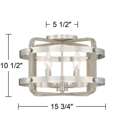 Barnes And Ivy Woodway Modern Farmhouse Ceiling Light Flush Mount Fixture 15 3/4" Wide Brushed Nickel Wood Grain 4-Light For Bedroom Living Room House - Image 6