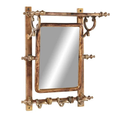 15" X 20" Bathroom Wall Rack With Hooks And Rectangular Mirror - Olivia & May - Image 3