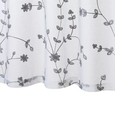 Trinity Sheer Curtains Leaves Embroidered Kitchen Curtains Rod Pocket Faux Linen Textured Window Treatments, Set Of 2 - Image 3