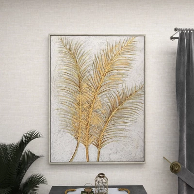 Canvas Leaf Framed Wall Art With Silver Frame Gold - CosmoLiving By Cosmopolitan - Image 10