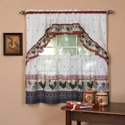 GoodGram Rooster Complete Kitchen Curtain Tier And Swag Set