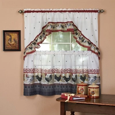 GoodGram Rooster Complete Kitchen Curtain Tier And Swag Set