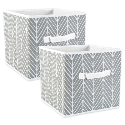 Set Of 4 11" X 11" X 11" Nonwoven Polyester Herringbone Square Storage Cube Gray - Design Imports - Image 3